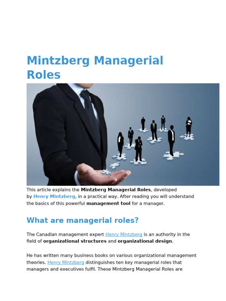 Understanding Mintzberg's Managerial Roles | PDF | Behavior | Information