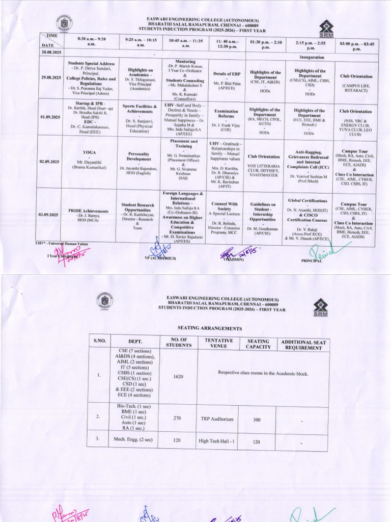 2025-2026 First Year Induction Program | PDF