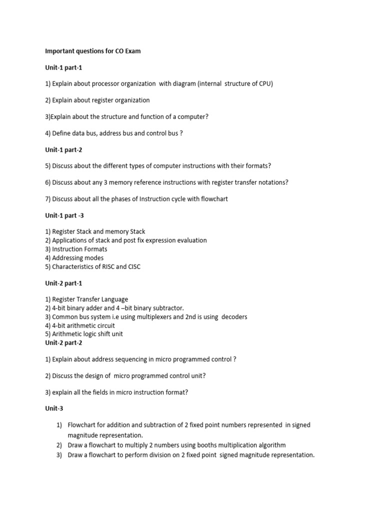 CO Exam: Key Questions by Unit | PDF | Central Processing Unit ...