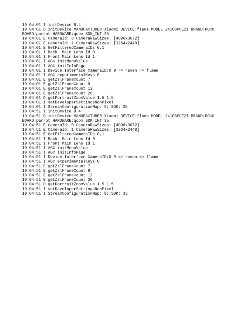 Xiaomi POCO Camera Initialization Log | PDF