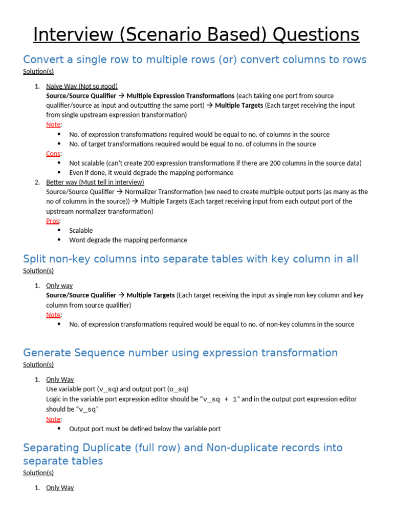 Informatica Scenario Questions for Interviews | PDF | Computer ...