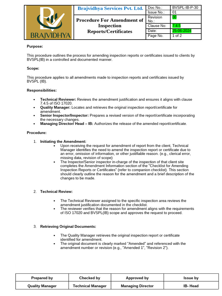 Amendment Procedure for Reports | PDF