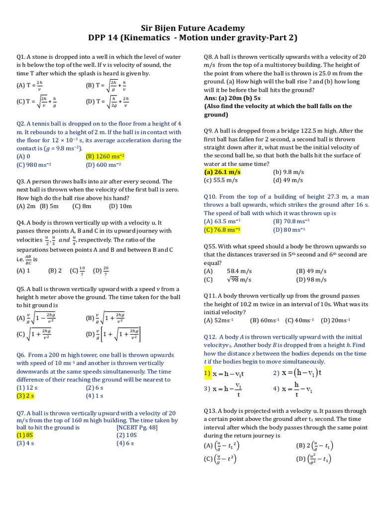 Kinematics: Motion Under Gravity Problems | PDF | Parachuting | Speed