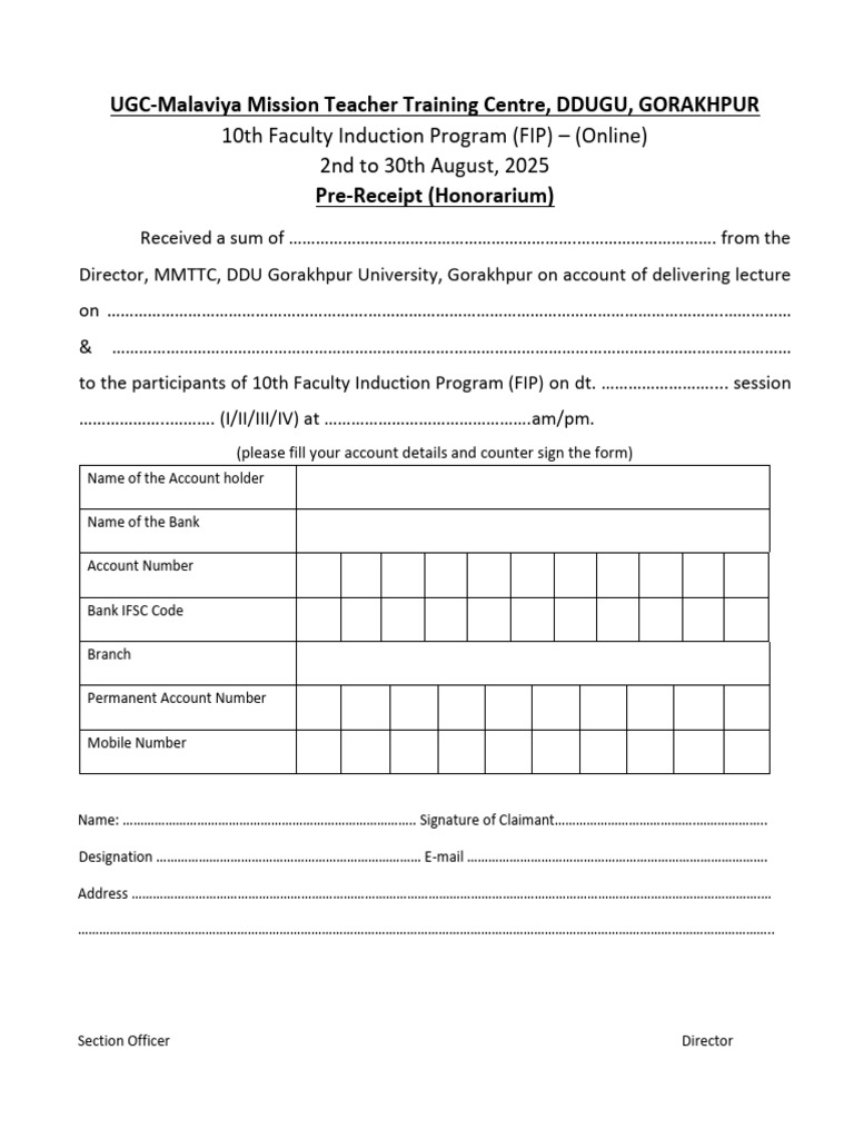 Pre Receipt Honorarium Proforma | PDF