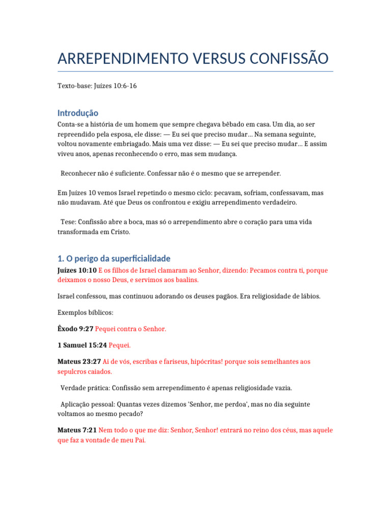 Arrependimento e Confissão: Transformação Real | PDF | Pecado | Deus