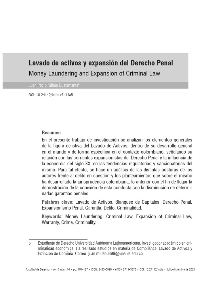 Lavado de Activos y Derecho Penal en Colombia | PDF | Lavado de dinero ...