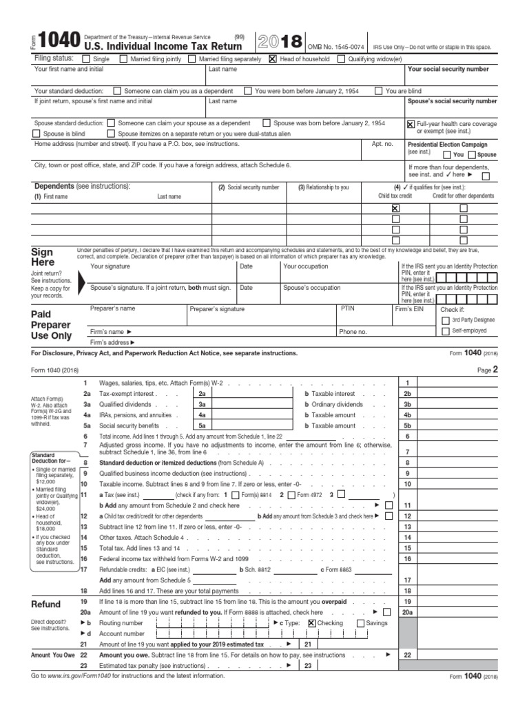 2023 Example of Completed Form 1040 | PDF | Irs Tax Forms | Tax Deduction