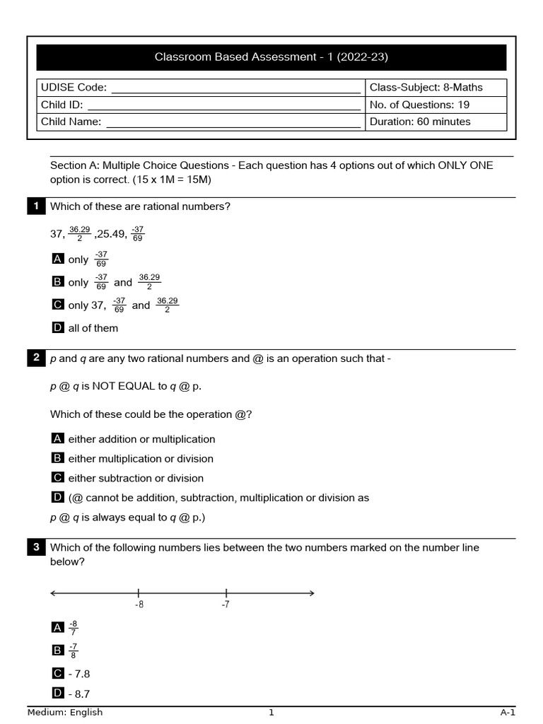 Classroom Assessment: 8th Grade Maths | PDF | Numbers | Multiplication