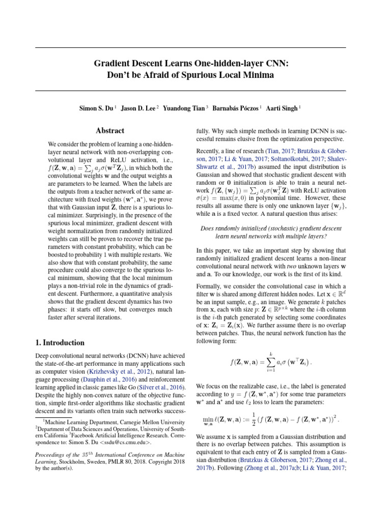 Gradient Descent in One-Hidden-Layer CNN | PDF | Mathematics ...