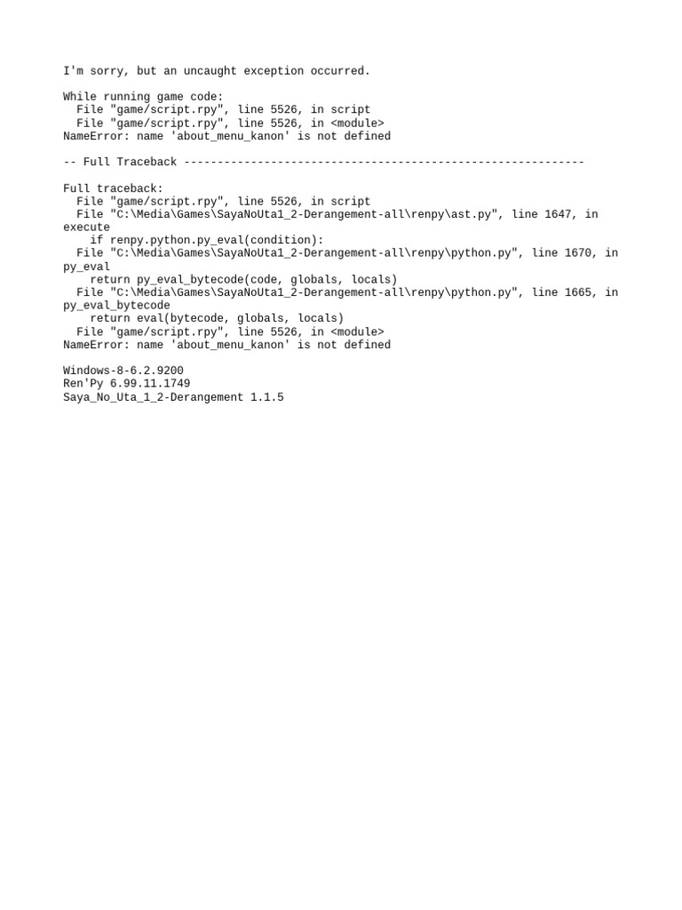 Uncaught Exception in Ren'Py Game | PDF