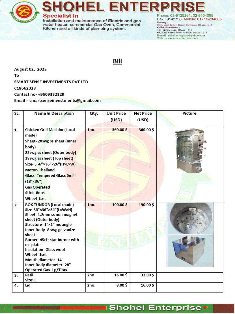 Equipment Purchase Invoice for Kitchen Tools | PDF