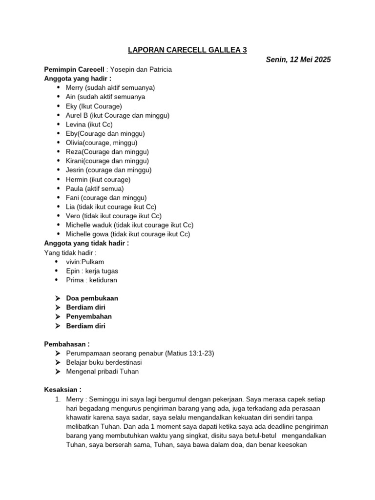 Laporan Carecell Galilea 3 Mei 2025 | PDF