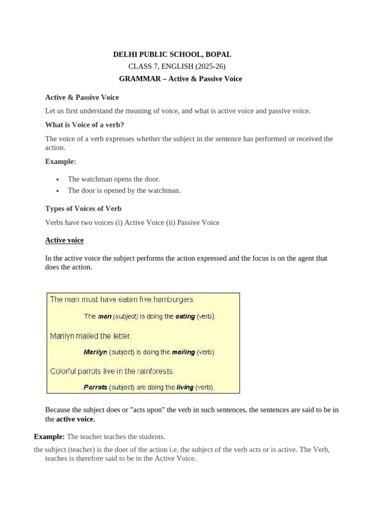 Active and Passive Voice - Notes (2) | PDF | Subject (Grammar) | Verb