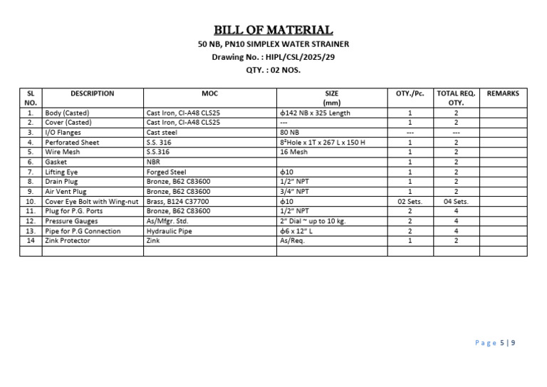CSL - Bom, Strs. (14 Nos.) - 5 | PDF