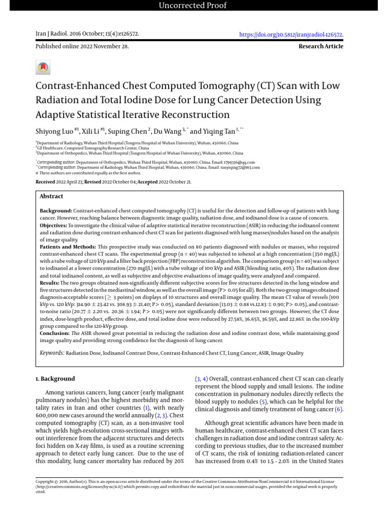 Contrast-Enhanced Chest Computed Tomography CT Sca | PDF | Ct Scan ...