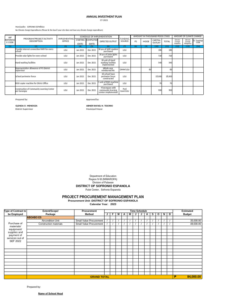 Sofronio Espanola Annual Investment Plan 2021 | PDF