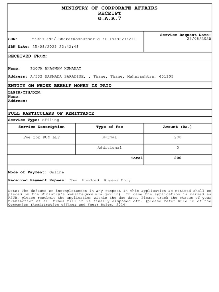 Run LLP Challan | PDF