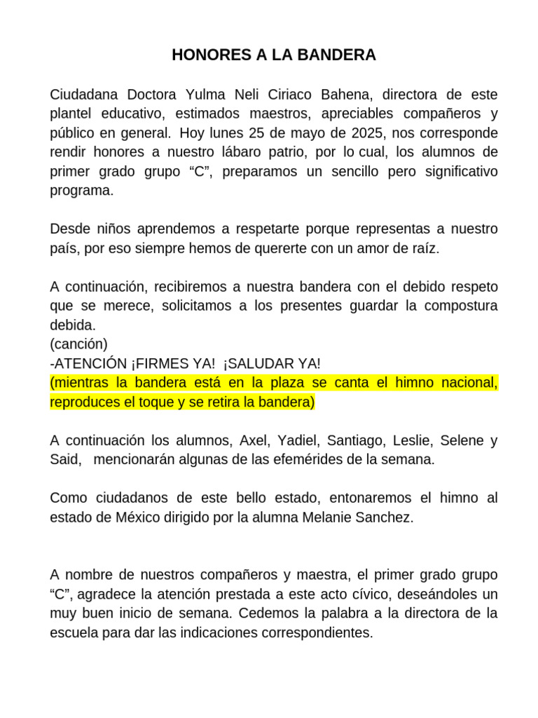 Honores a la Bandera en Escuela Primaria | PDF