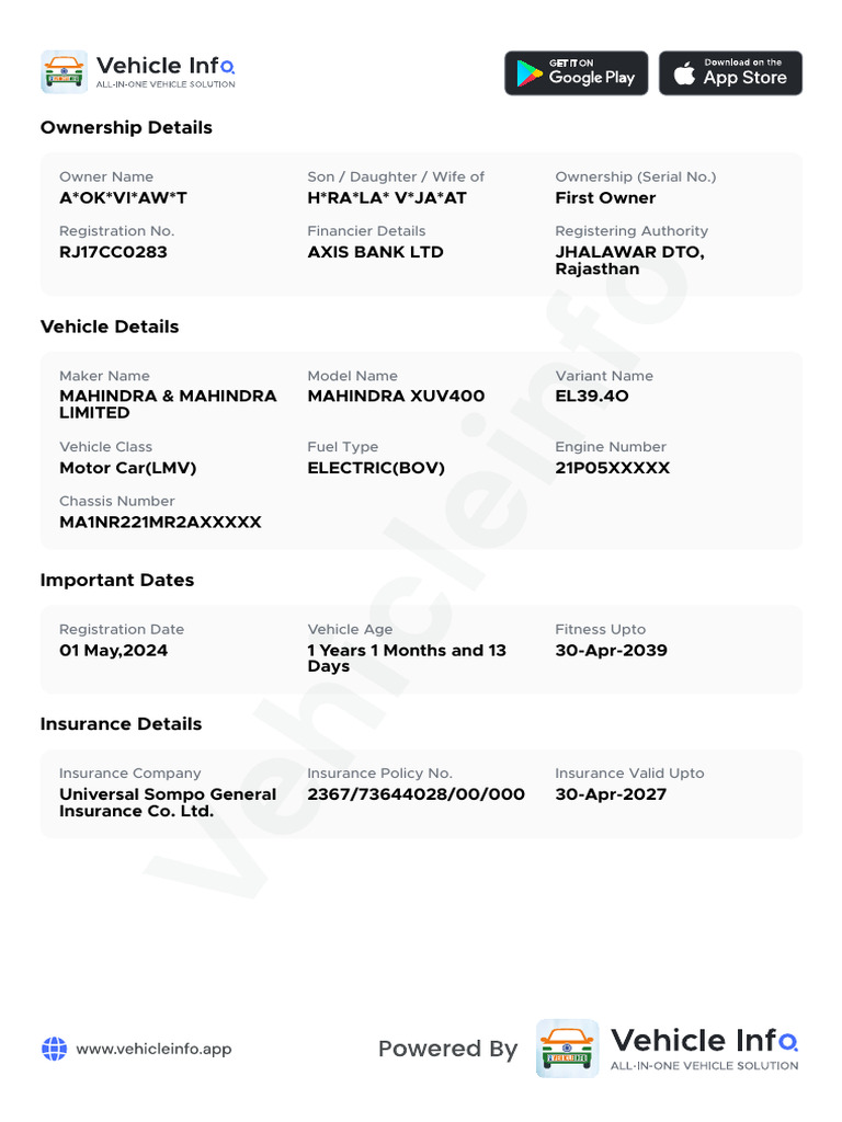 Vehicle Ownership and Details Report | PDF