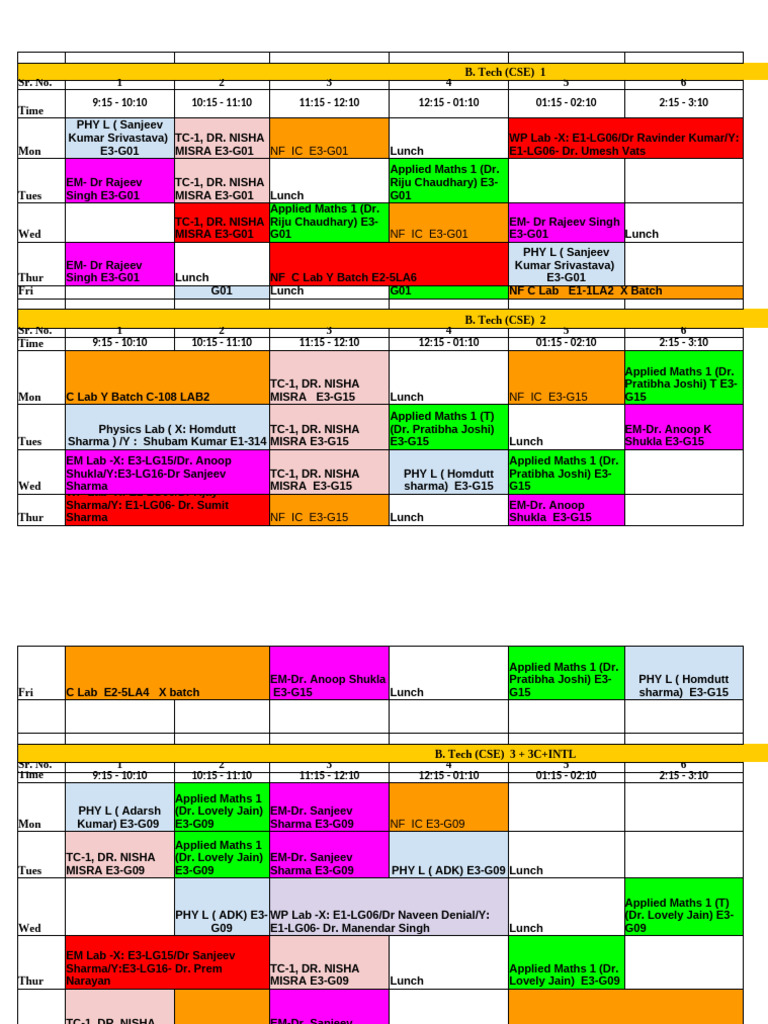 2025 - First Year ODD Semester TT CSE - v3 | PDF