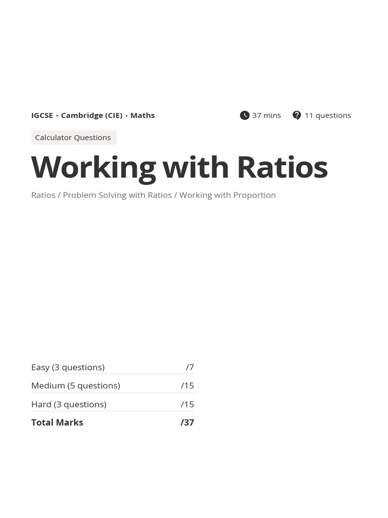IGCSE Maths: Ratios Practice Questions | PDF