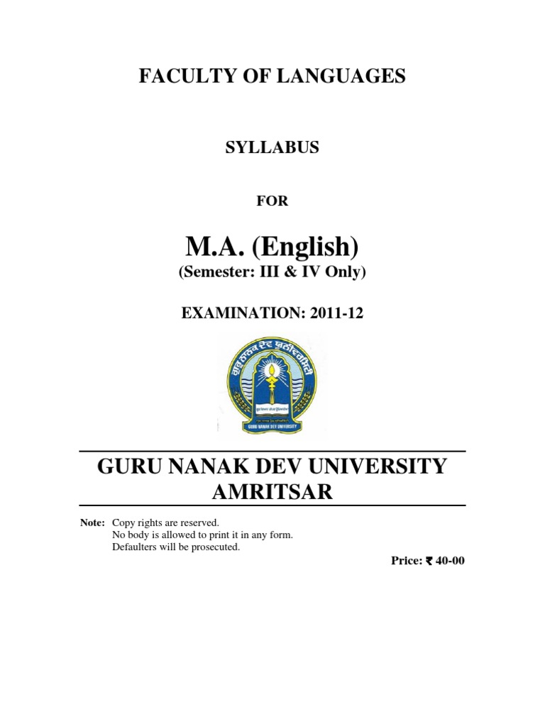 MA English 3rd Semester Syllabus 2025 | PDF | Linguistics | Translations