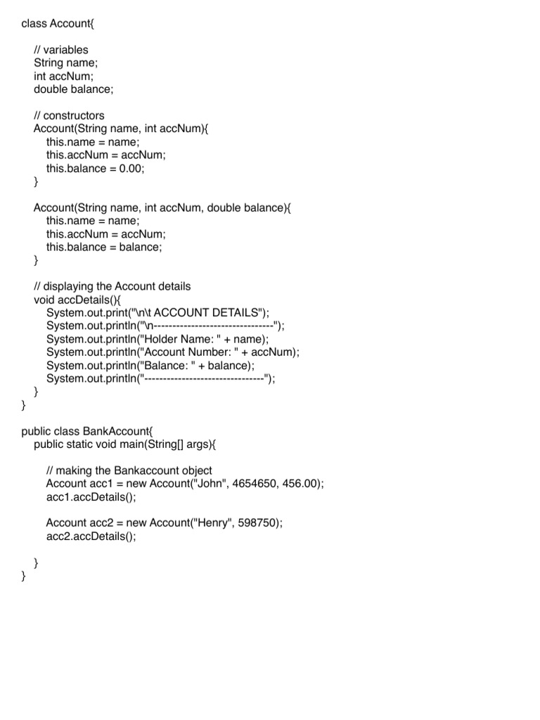 Java Bank Account Class Example | PDF
