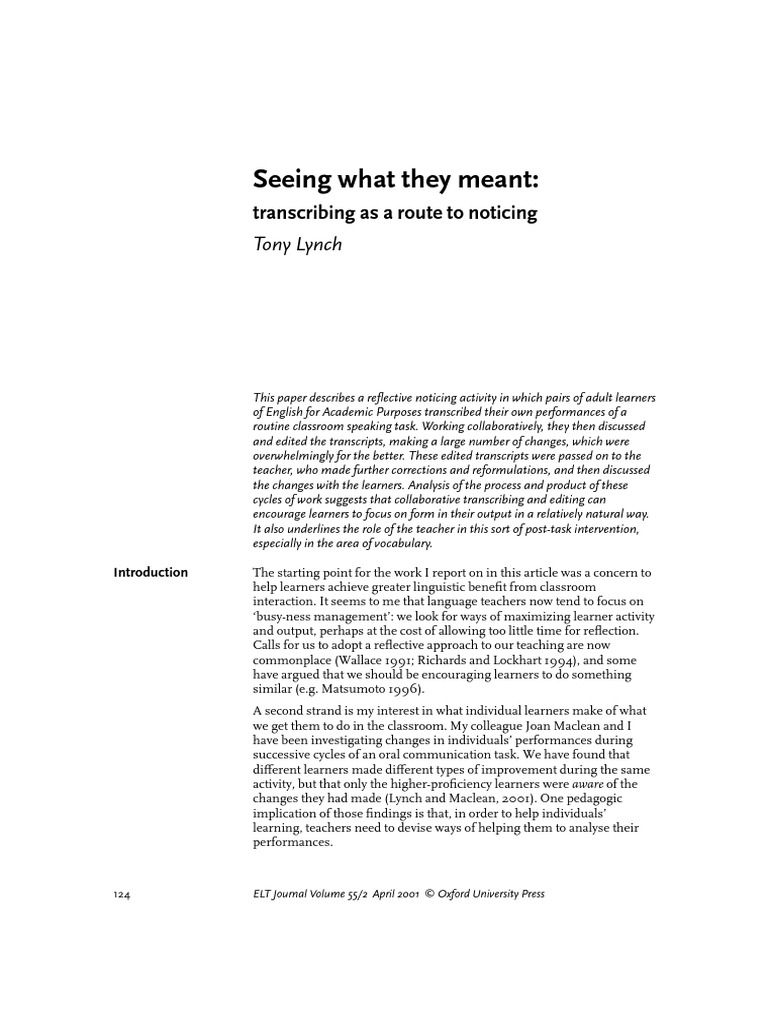 Collaborative Transcribing for EAP Learners | PDF | English As A Second ...