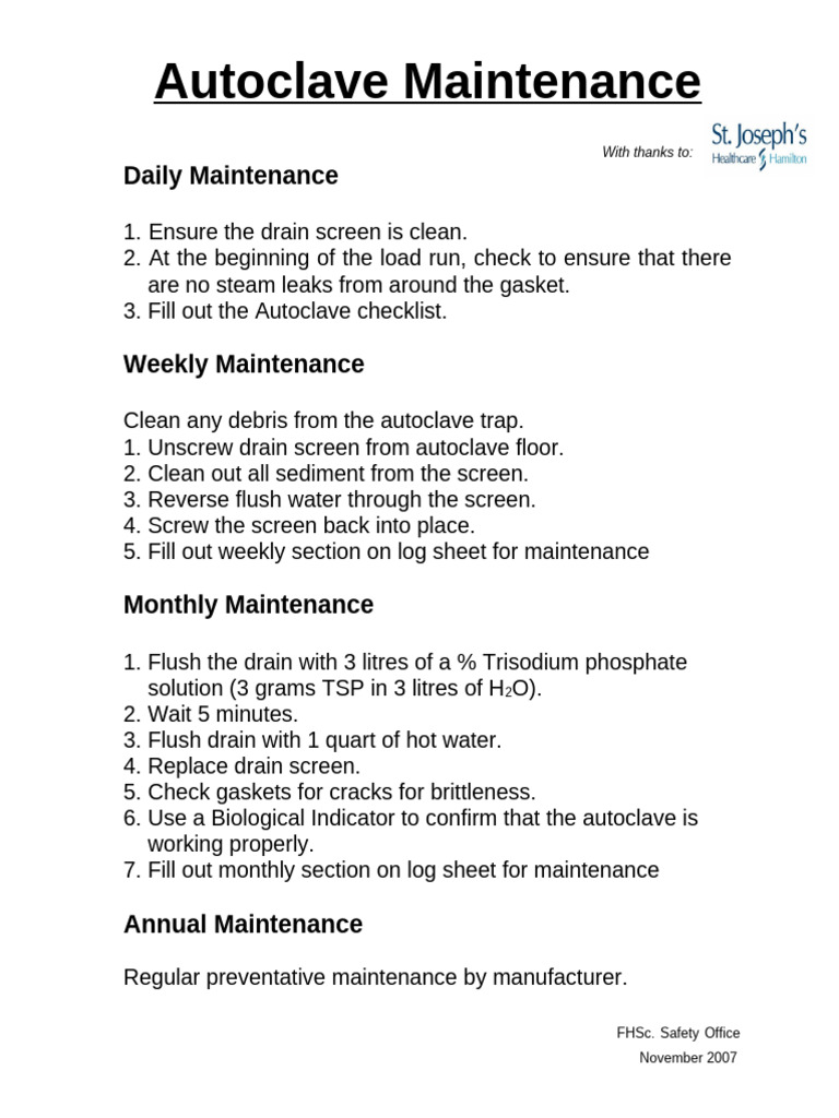Autoclave Maintenance Checklist Guide | PDF
