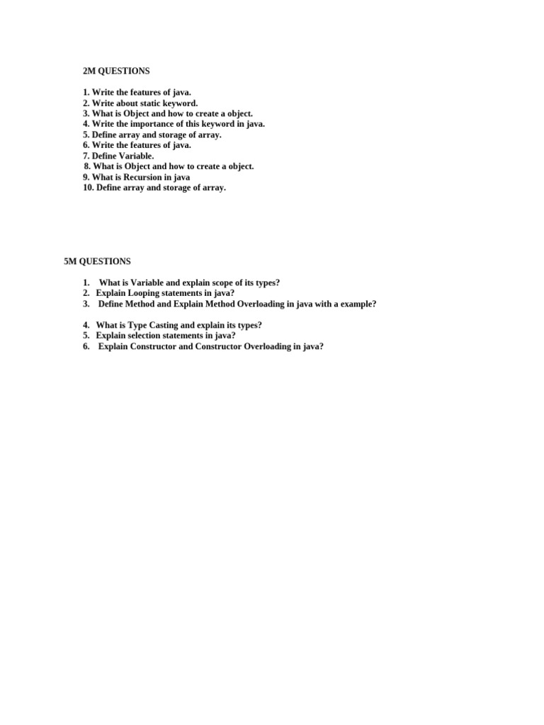 Imp Questions For Mid 1 | PDF