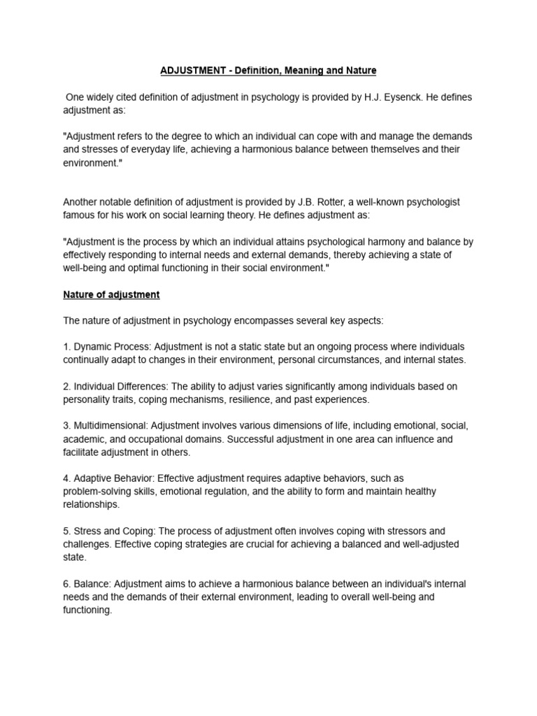 Unit 1 - Definition and Nature of Adjustment | PDF | Stress (Biology ...