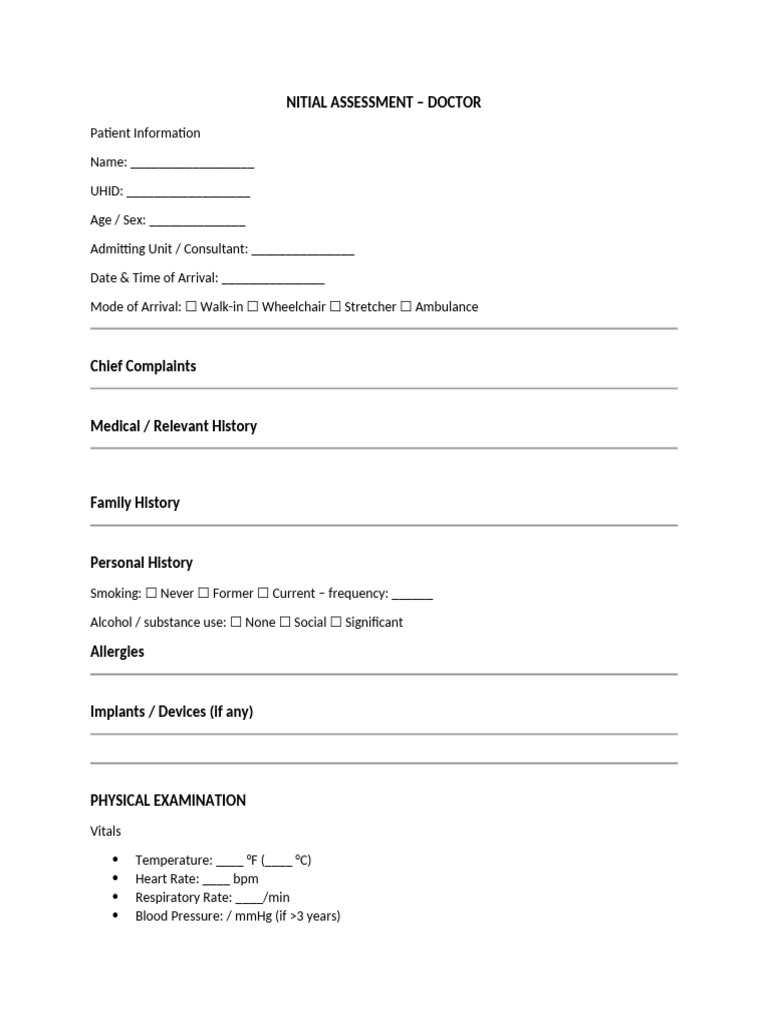 Initial Assessment - Doctor | PDF | Pain | Radiation Therapy