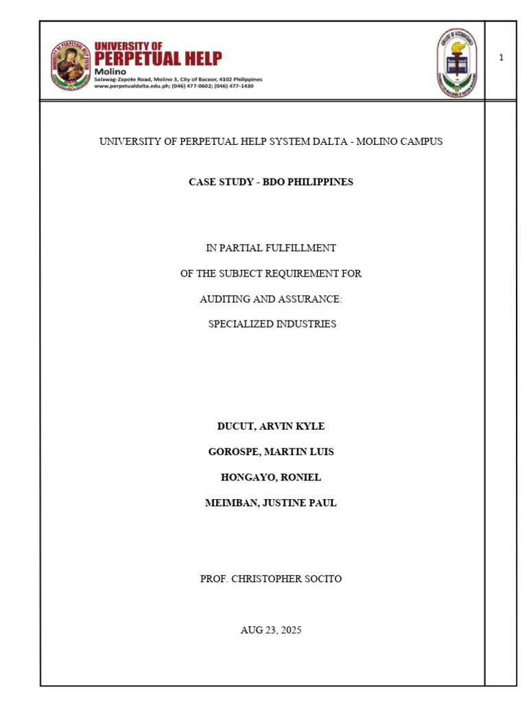 BDO Philippines Audit Case Study | PDF | Internal Control | Audit