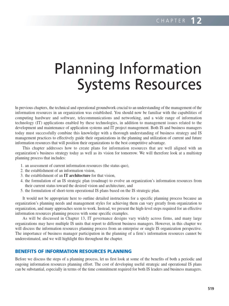 Information Resources Planning Process | PDF | Strategic Management ...
