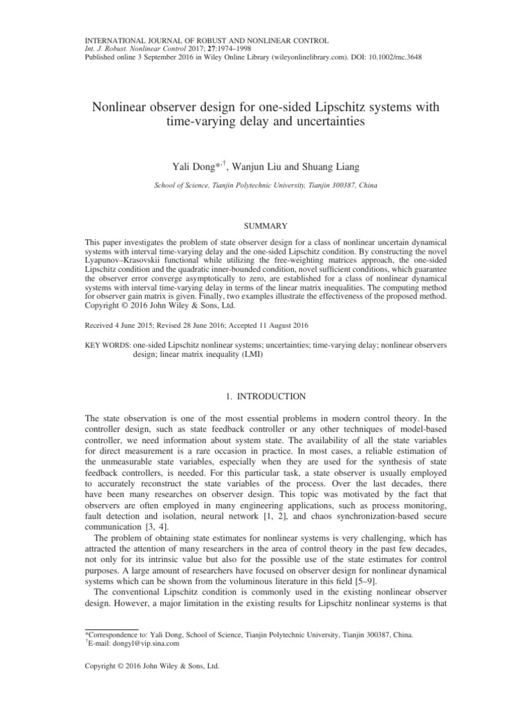 Intl J Robust Nonlinear - 2016 - Dong - Nonlinear Observer Design For ...
