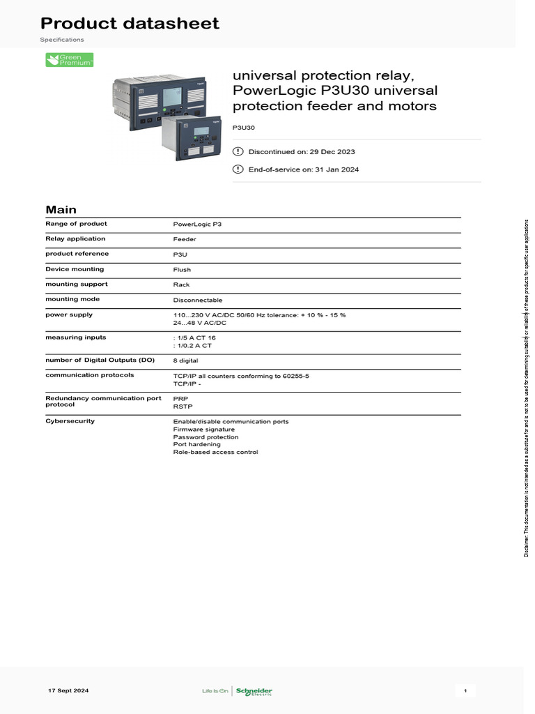 PowerLogic P3U30 Relay Overview | PDF | Relay | Power Supply