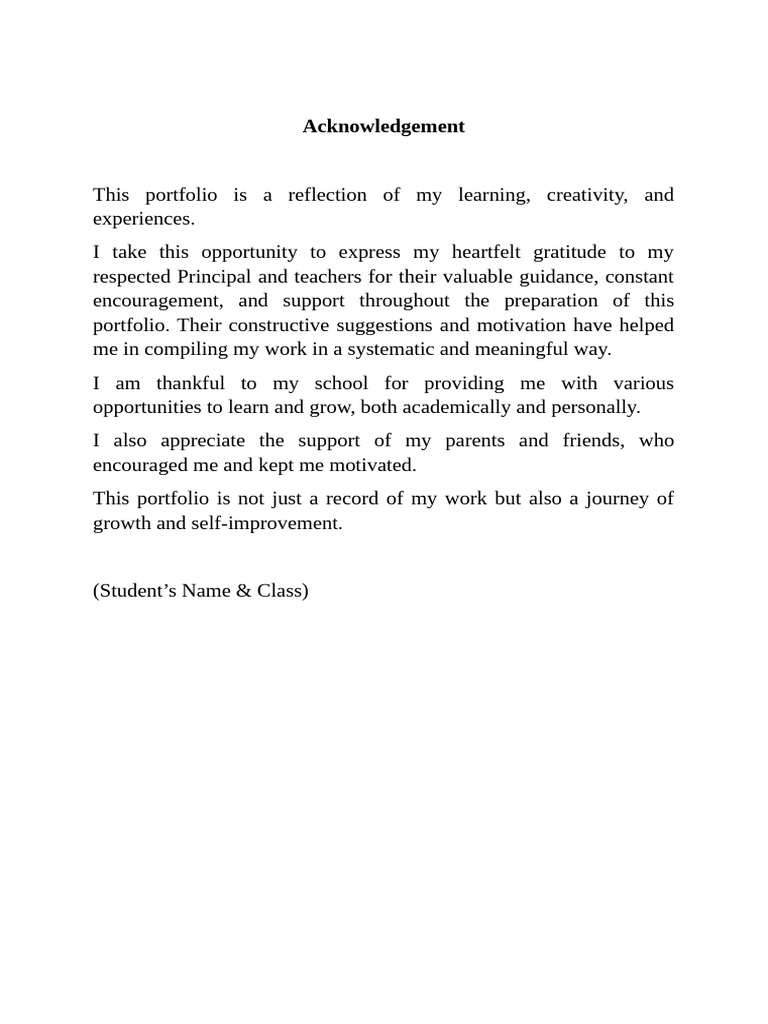 Portfolio Acknowledgement and Gratitude | PDF