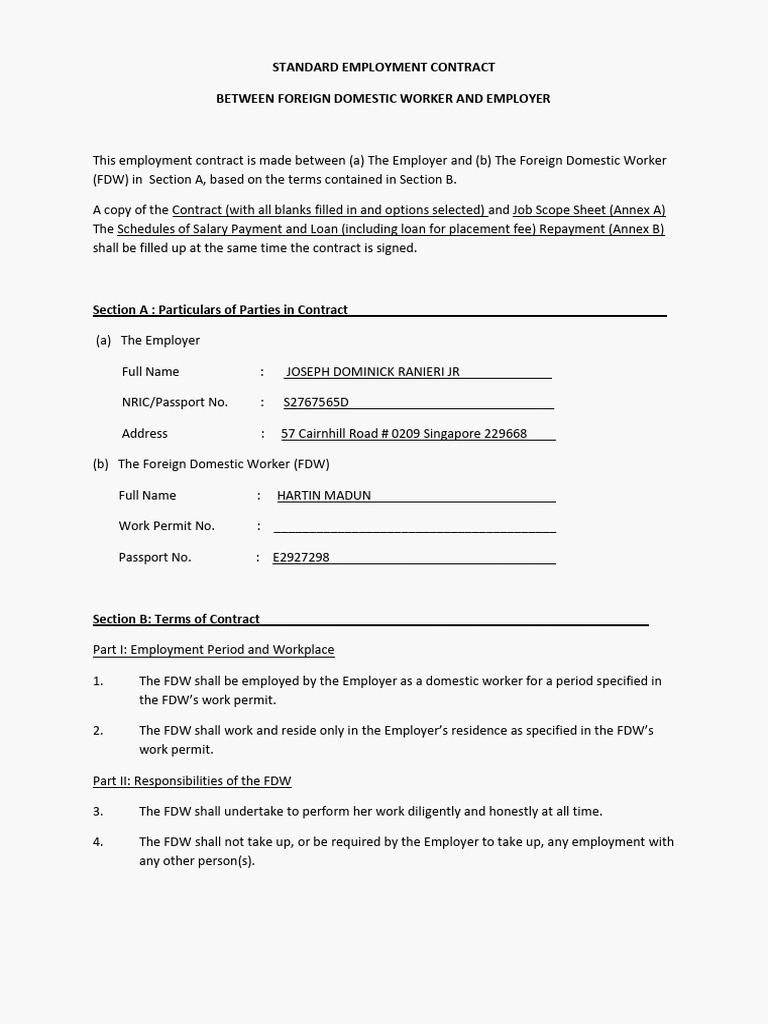 FDW Employment Contract Template | PDF | Employment | Salary