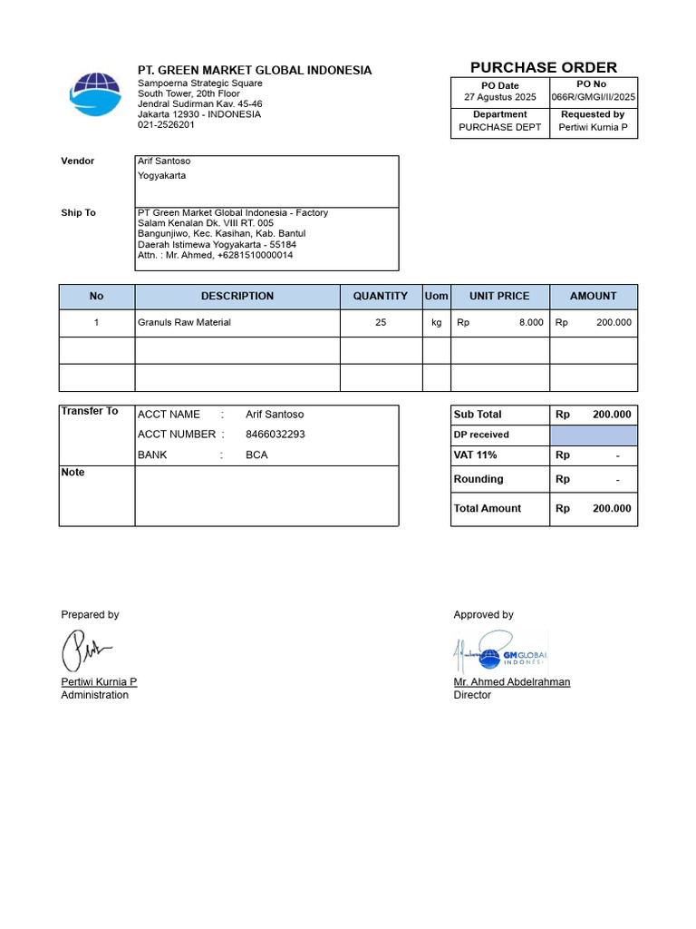 PO Sample Granules 27.08.2025 | PDF