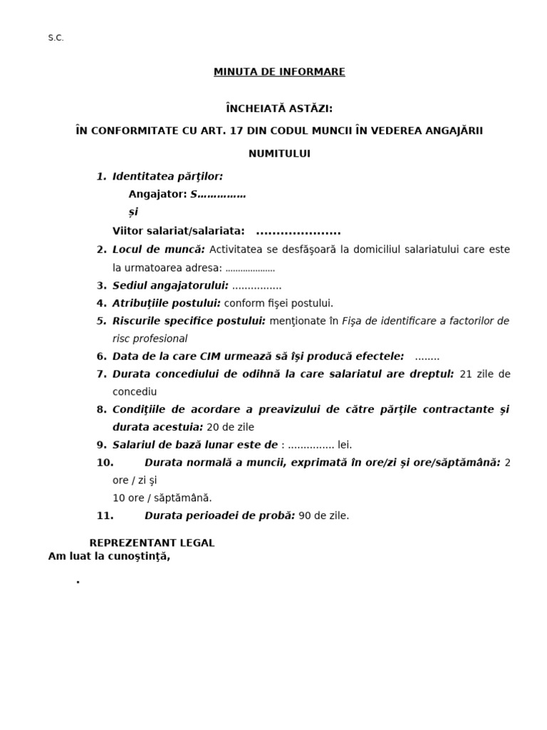 Minuta de Informare | PDF