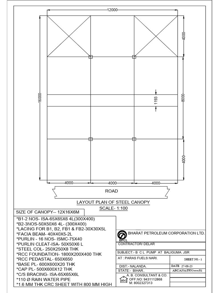 Steel Canopy Layout Plan for BPCL | PDF