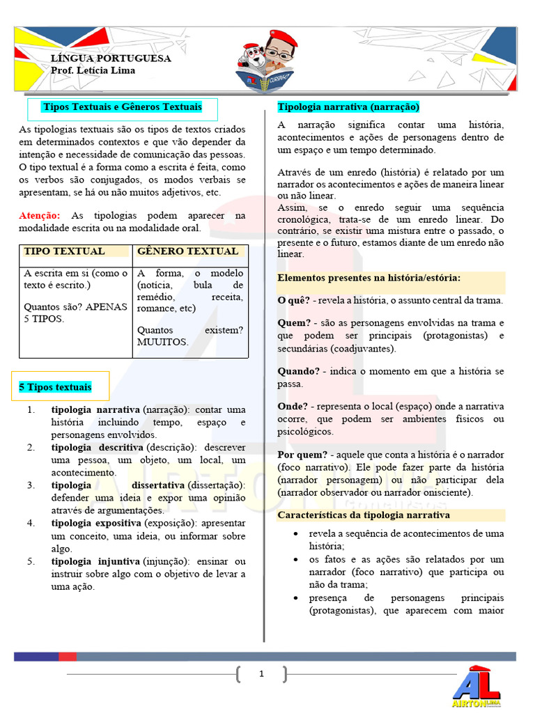 Tipos e Gêneros Textuais na Língua Portuguesa | PDF