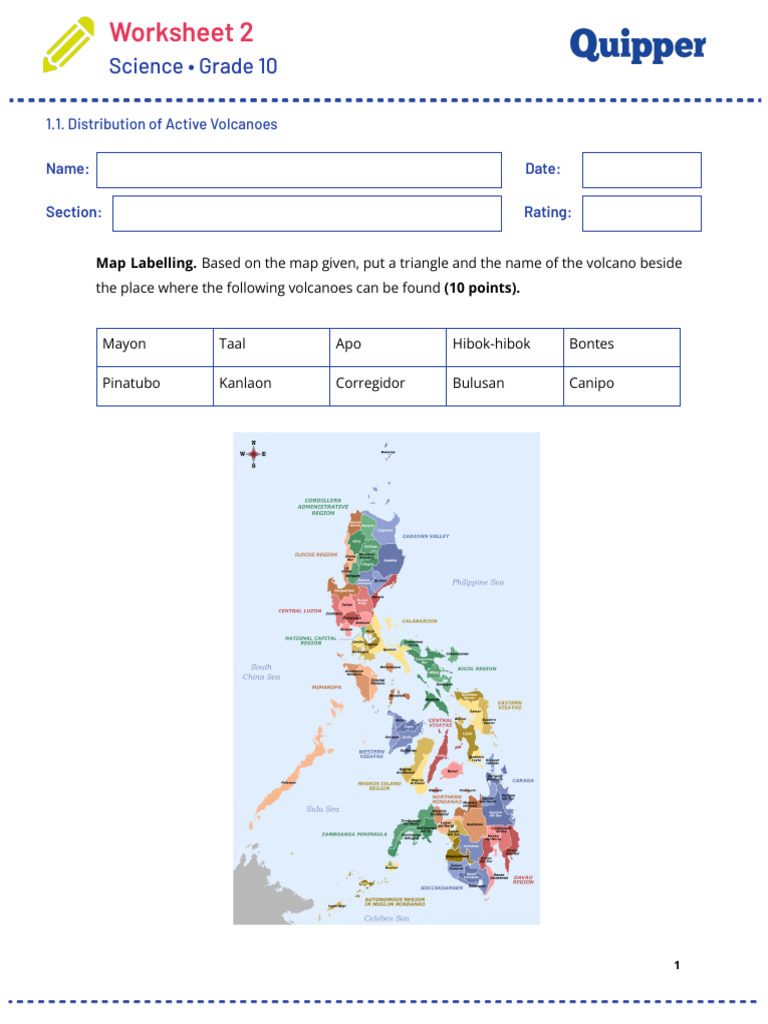 Grade 10 Volcanoes Mapping Worksheet | PDF