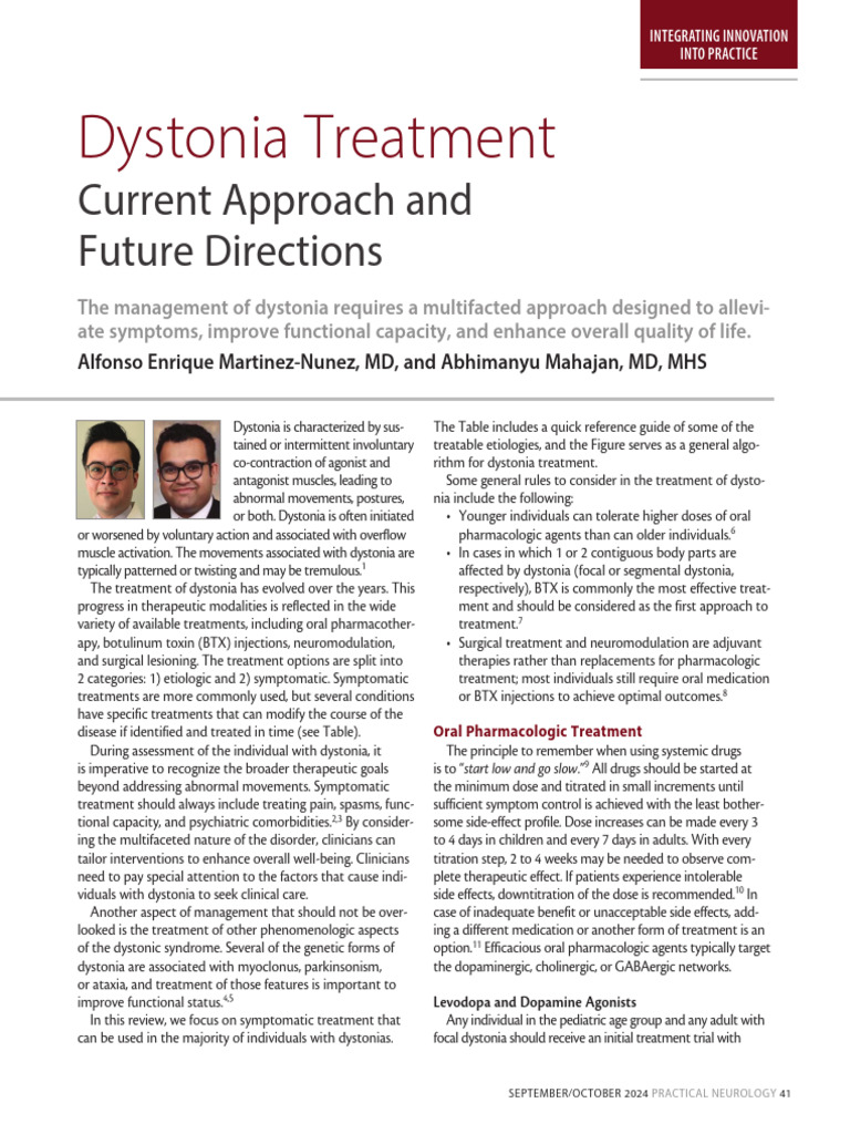 Dystonia Treatment: Current Strategies | PDF | Dystonia | Botulinum Toxin