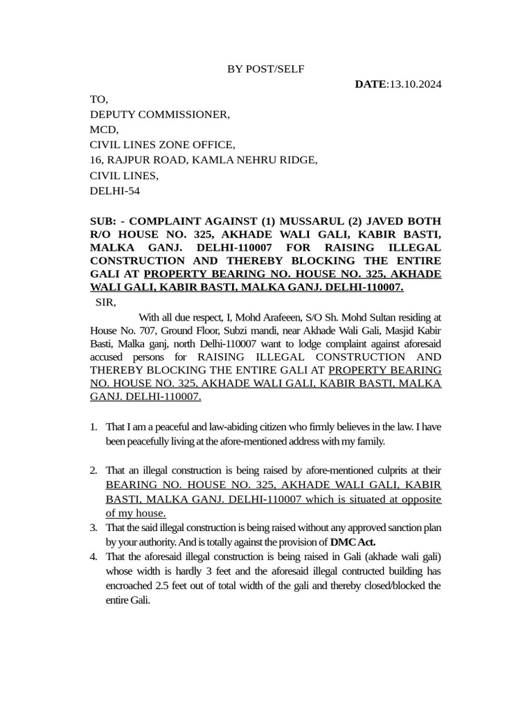 Complaint Against Illegal Construction | PDF | Chess Theory | Chess
