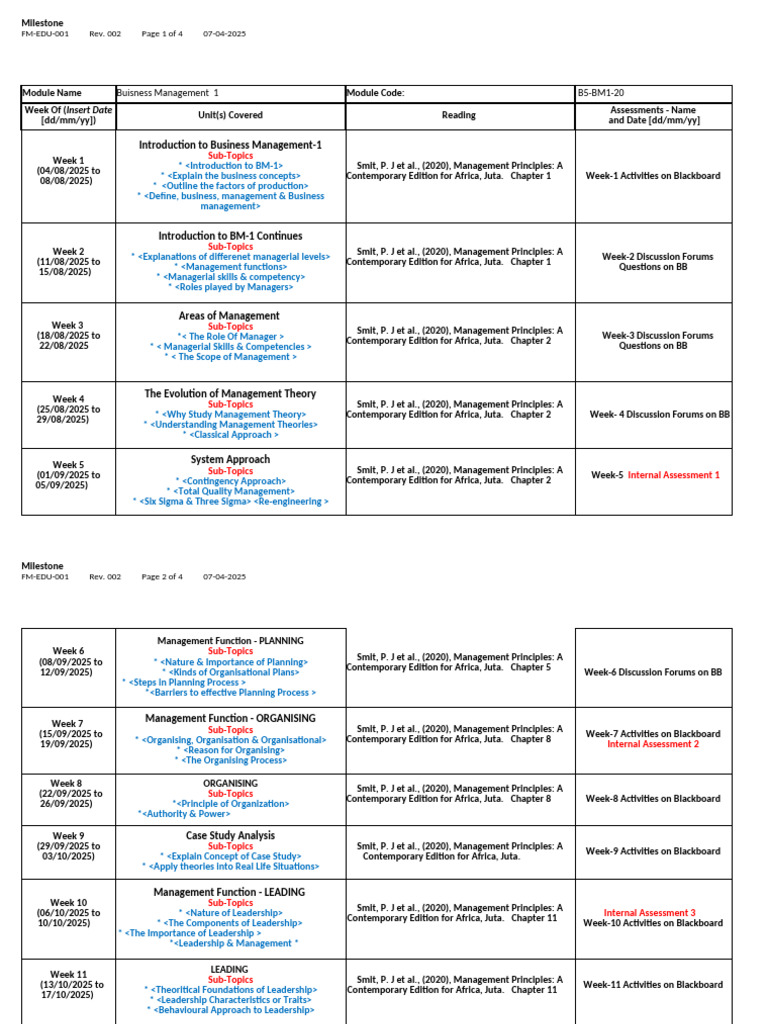 Business Management Course Outline | PDF