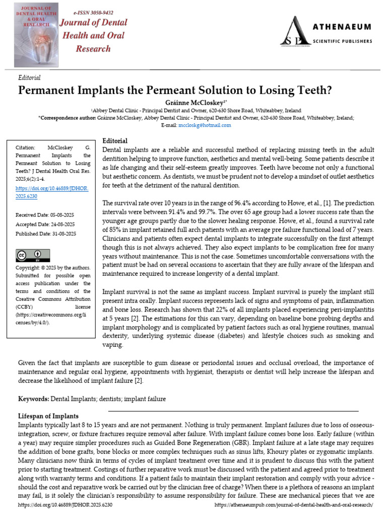 Dental Implants: Lifespan and Success Factors | PDF | Dental Implant ...