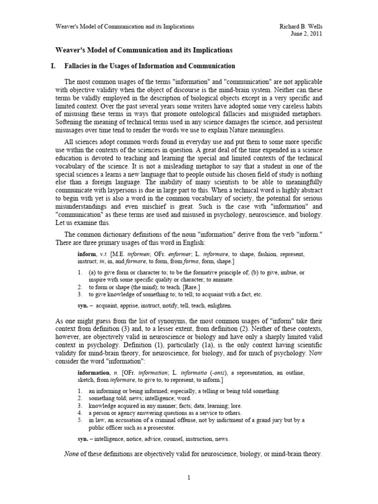 Weaver's Communication Model Explained | PDF | Information | Semantics