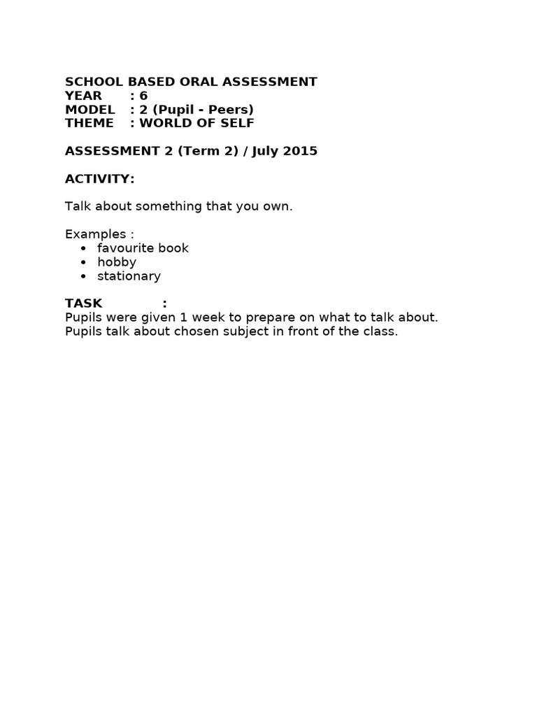 Year 6 Oral Assessment Activities | PDF