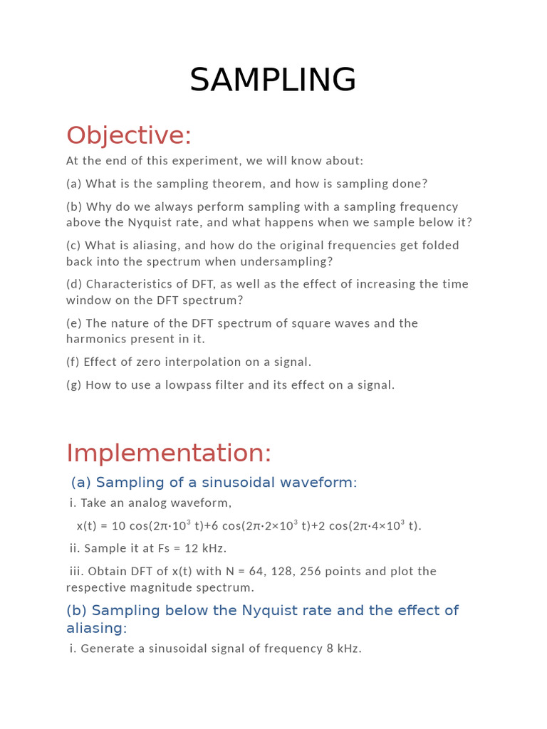 Understanding Sampling and DFT Analysis | PDF | Sampling (Signal ...